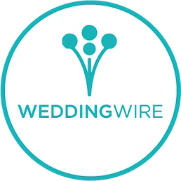 WeddingWire logo featuring three teal dots connected by lines above the words "WEDDINGWIRE" in teal, all within a teal circular border on a white background.